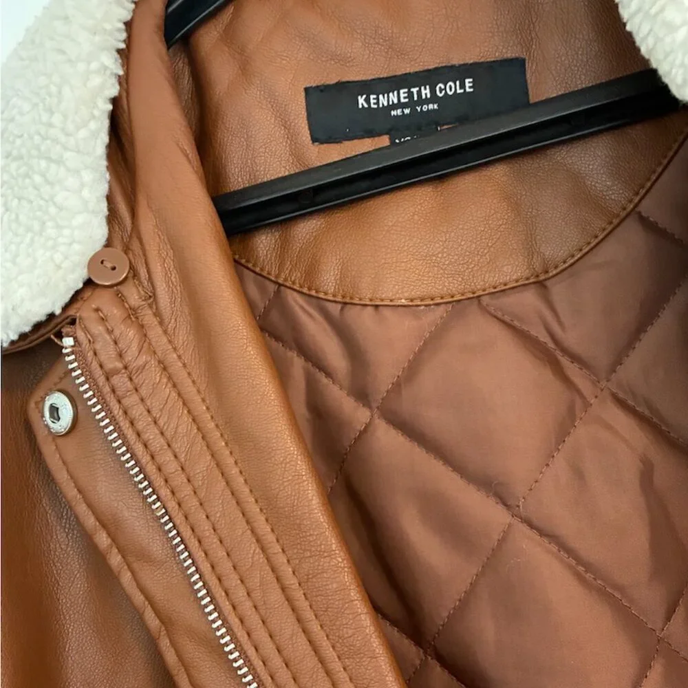 Kenneth Cole Faux Leather Bomber Jacket XS - Picture 4 of 6